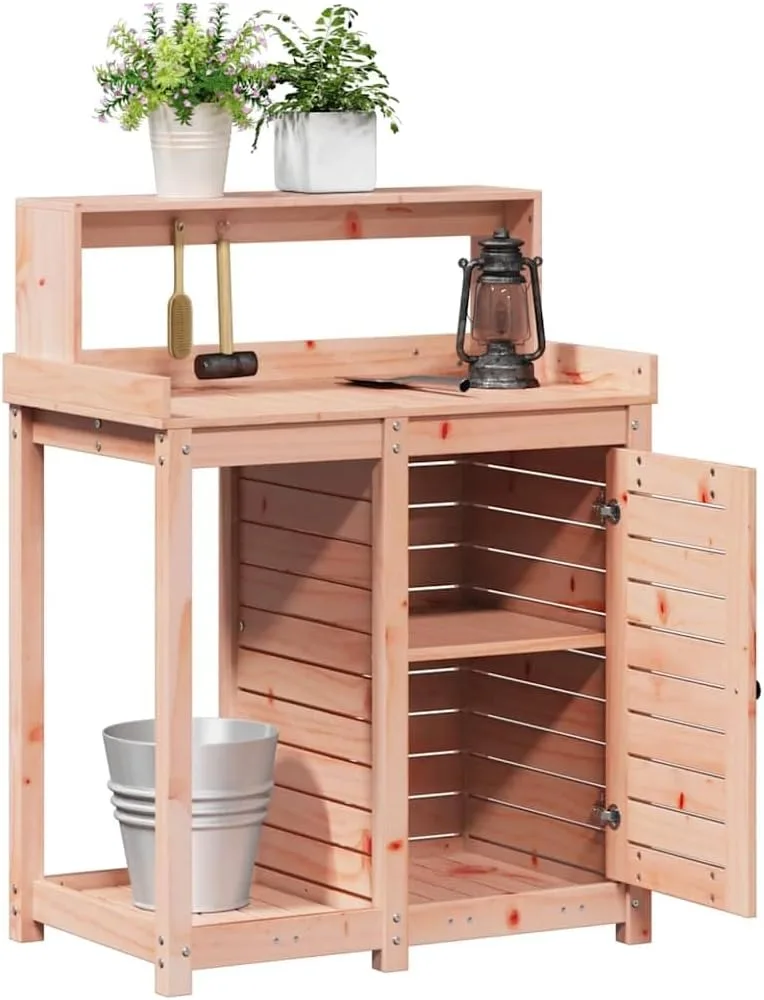 Pflanzbank für den Außenbereich, Pflanztisch aus Holz mit Ablage und Aufbewahrungsschrank, Gartenpflanztisch, Arbeitsstation für Garten, Terrasse, Gewächshaus, 82,5 x 50 x 109,5 cm, Hellbraun – Bild 4