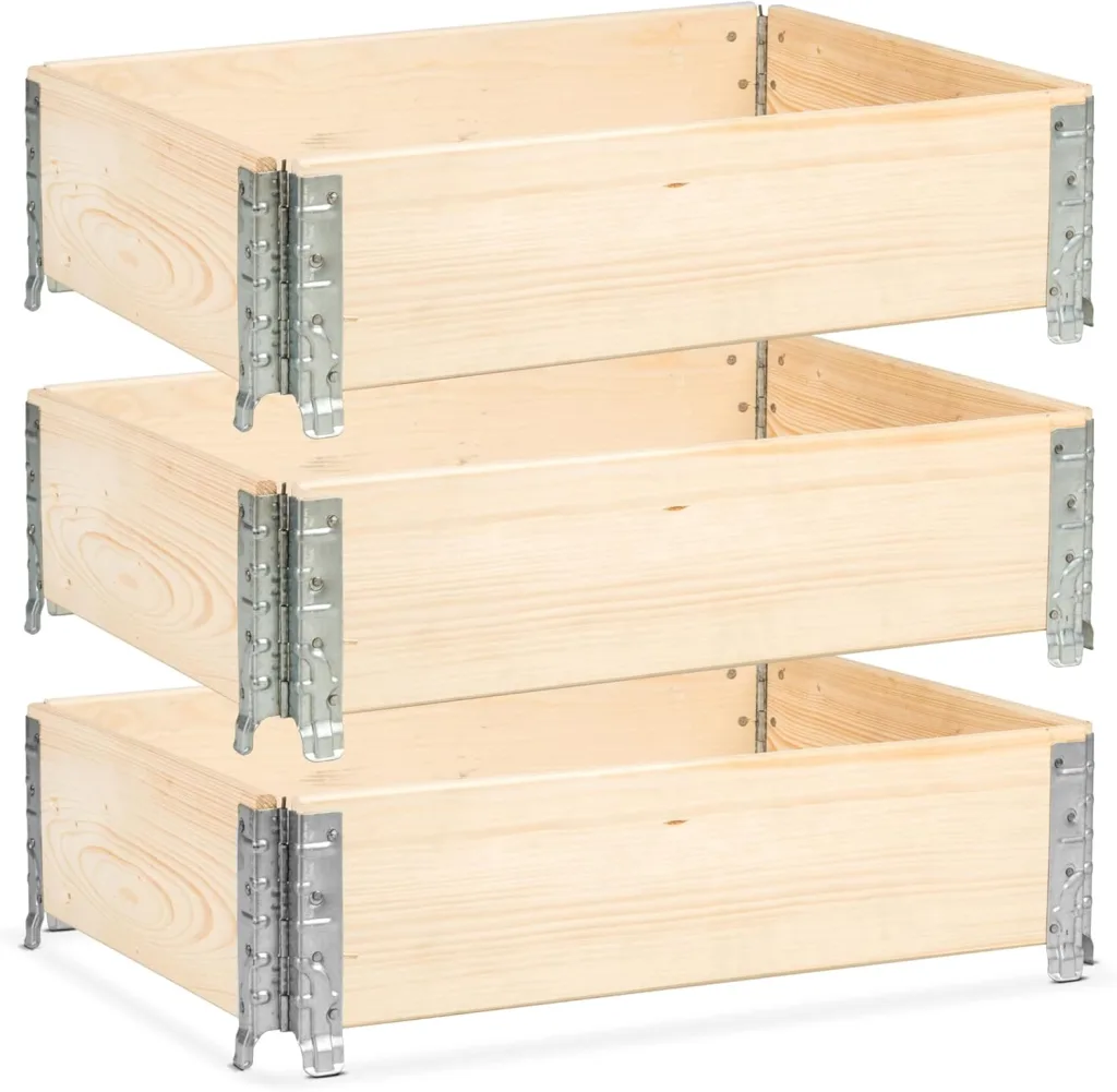 gardivo Hochbeet 80 x 60 x 20 cm - 3-teilig halbe Europalette Rahmen aus Holz, Garten Hochbeete, Beeteinfassung, Holzrahmen, stapelbar, steckbar