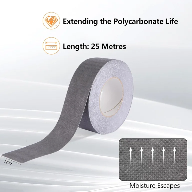 Kantenverschlussband für Hohlkammerplatten, Antidust Klebeband Stegplatten, Antistaubband für Gewächshaus Platten, Doppelstegplatten, Polycarbonatplatten - 5cm x 25m x 1 rolle, grau – Bild 5