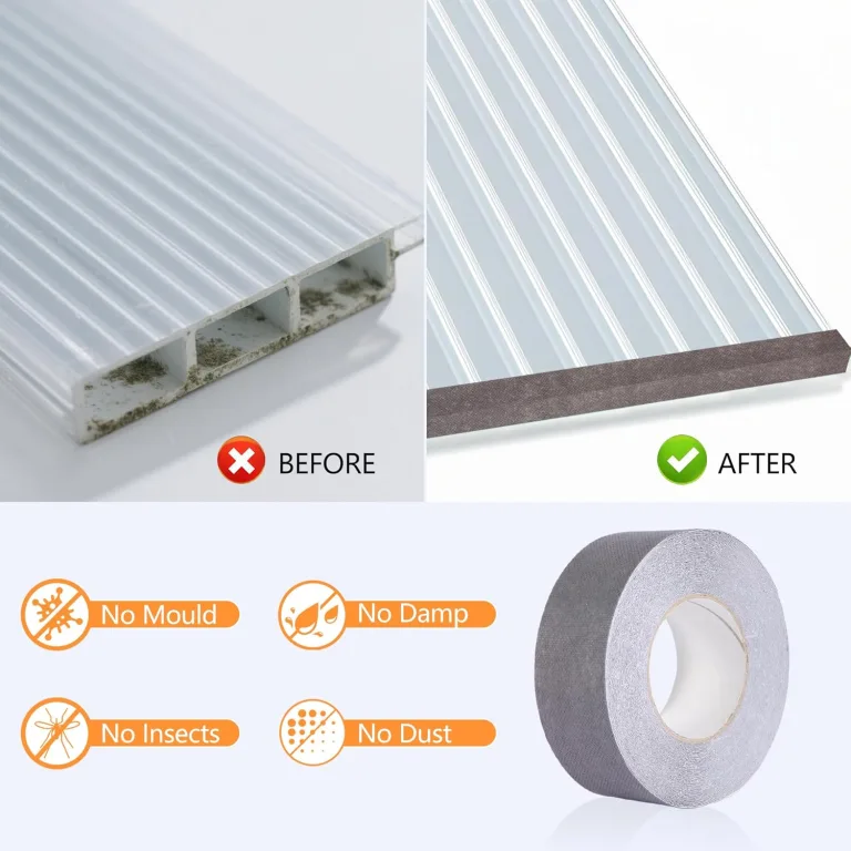 Kantenverschlussband für Hohlkammerplatten, Antidust Klebeband Stegplatten, Antistaubband für Gewächshaus Platten, Doppelstegplatten, Polycarbonatplatten - 5cm x 25m x 1 rolle, grau – Bild 3