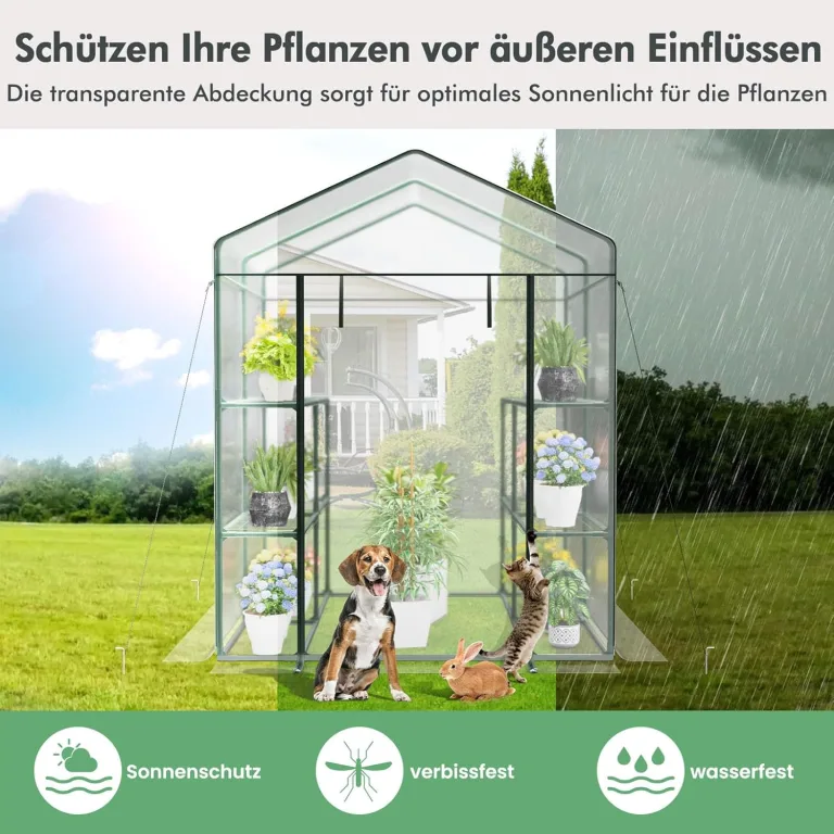 COSTWAY Gewächshaus, begehbares Foliengewächshaus mit 8 Regalen, Tomatenhaus mit PVC-Abdeckung & robustem Metallrahmen, Tomatengewächshaus für Tomaten, Gemüse, Pflanzen, 139 x 144 x 195 cm – Bild 2