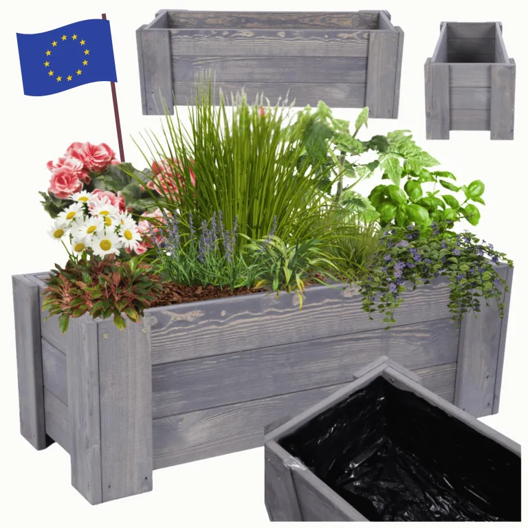 Pflanzkübel aus Holz, Hochbeet mit Schutzfolie, Kiefernholz Pflanzkasten Blumenkasten für Outdoor Garten Terrasse Balkon, Wetterfest, Stabil & Dekorativ, 30x80x33 cm Farbe: Grau imprägniert – Bild 1