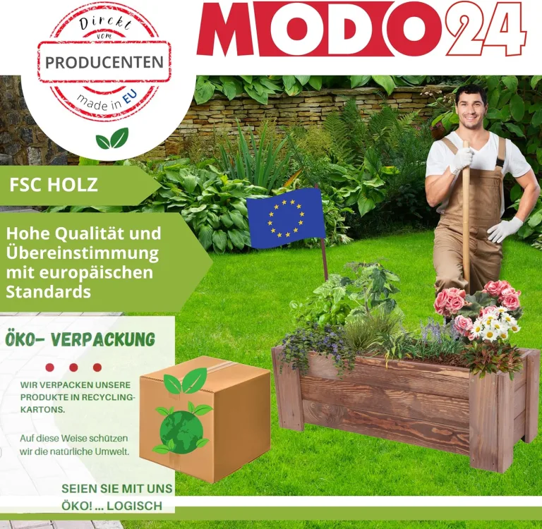 Pflanzkübel aus Holz, Hochbeet mit Schutzfolie, Kiefernholz Pflanzkasten Blumenkasten für Outdoor Garten Terrasse Balkon, Wetterfest, Stabil & Dekorativ, 30x137x33 cm Farbe: Braun imprägniert – Bild 6