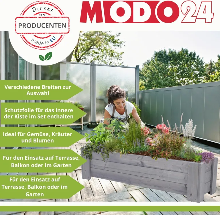 Pflanzkübel aus Holz, Hochbeet mit Schutzfolie, Kiefernholz Pflanzkasten Blumenkasten für Outdoor Garten Terrasse Balkon, Wetterfest, Stabil & Dekorativ, 30x137x33 cm Farbe: Braun imprägniert – Bild 3