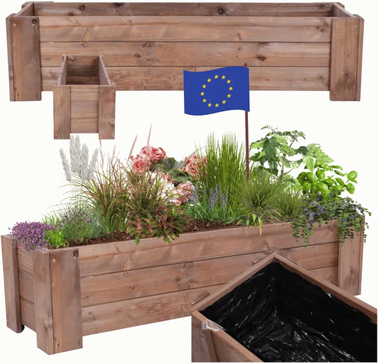 Pflanzkübel aus Holz, Hochbeet mit Schutzfolie, Kiefernholz Pflanzkasten Blumenkasten für Outdoor Garten Terrasse Balkon, Wetterfest, Stabil & Dekorativ, 30x137x33 cm Farbe: Braun imprägniert – Bild 1