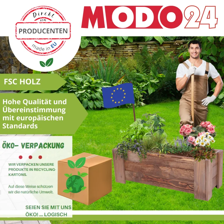 Pflanzkübel aus Holz, Hochbeet mit Schutzfolie, Kiefernholz Pflanzkasten Blumenkasten für Outdoor Garten Terrasse Balkon, Wetterfest, Stabil & Dekorativ, 30x137x33 cm Farbe: Grau imprägniert – Bild 6