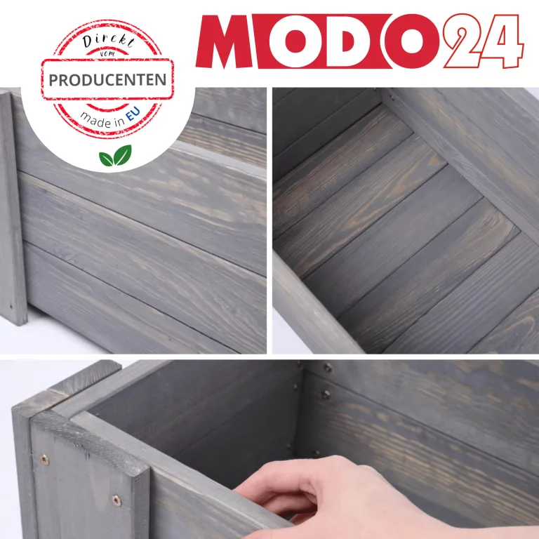 Pflanzkübel aus Holz, Hochbeet mit Schutzfolie, Kiefernholz Pflanzkasten Blumenkasten für Outdoor Garten Terrasse Balkon, Wetterfest, Stabil & Dekorativ, 30x137x33 cm Farbe: Grau imprägniert – Bild 9