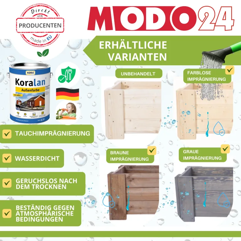 Pflanzkübel aus Holz, Hochbeet mit Schutzfolie, Kiefernholz Pflanzkasten Blumenkasten für Outdoor Garten Terrasse Balkon, Natürlich, Stabil & Dekorativ, 30x60x33 cm Farbe: Natur unbehandelt – Bild 2