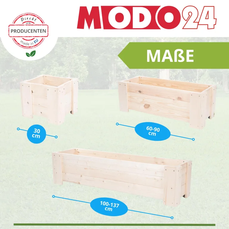 Pflanzkübel aus Holz, Hochbeet mit Schutzfolie, Kiefernholz Pflanzkasten Blumenkasten für Outdoor Garten Terrasse Balkon, Natürlich, Stabil & Dekorativ, 30x60x33 cm Farbe: Natur unbehandelt – Bild 4