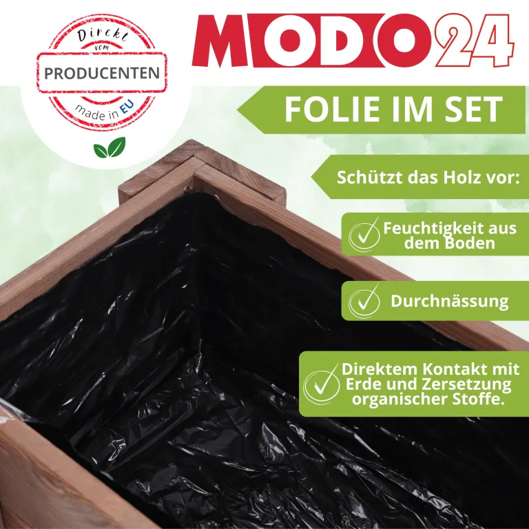 Pflanzkübel aus Holz, Hochbeet mit Schutzfolie, Kiefernholz Pflanzkasten Blumenkasten für Outdoor Garten Terrasse Balkon, Natürlich, Stabil & Dekorativ, 30x60x33 cm Farbe: Natur unbehandelt – Bild 5