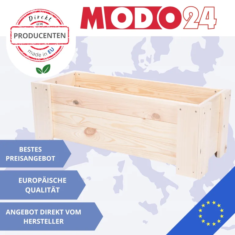 Pflanzkübel aus Holz, Hochbeet mit Schutzfolie, Kiefernholz Pflanzkasten Blumenkasten für Outdoor Garten Terrasse Balkon, Natürlich, Stabil & Dekorativ, 30x60x33 cm Farbe: Natur unbehandelt – Bild 7