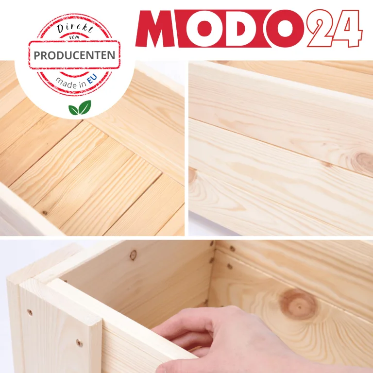 Pflanzkübel aus Holz, Hochbeet mit Schutzfolie, Kiefernholz Pflanzkasten Blumenkasten für Outdoor Garten Terrasse Balkon, Natürlich, Stabil & Dekorativ, 30x60x33 cm Farbe: Natur unbehandelt – Bild 9
