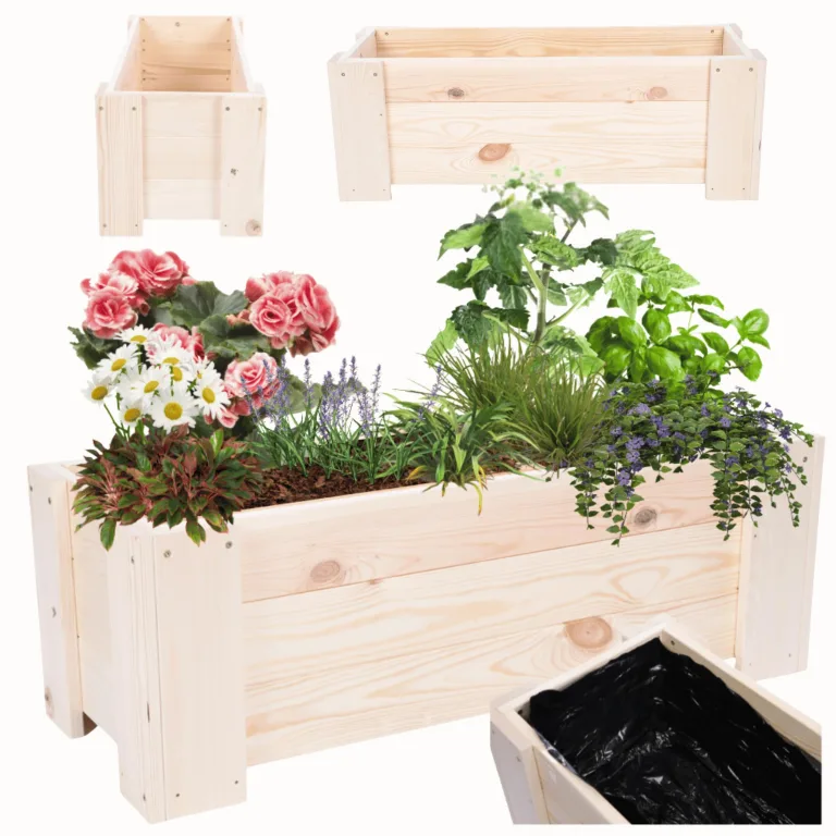 Pflanzkübel aus Holz, Hochbeet mit Schutzfolie, Kiefernholz Pflanzkasten Blumenkasten für Outdoor Garten Terrasse Balkon, Natürlich, Stabil & Dekorativ, 30x60x33 cm Farbe: Natur unbehandelt – Bild 1