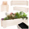 Pflanzkübel aus Holz, Hochbeet mit Schutzfolie, Kiefernholz Pflanzkasten Blumenkasten für Outdoor Garten Terrasse Balkon, Natürlich, Stabil & Dekorativ, 30x100x33 cm Farbe: Natur unbehandelt - Thumbnail 1