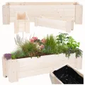 Pflanzkübel aus Holz, Hochbeet mit Schutzfolie, Kiefernholz Pflanzkasten Blumenkasten für Outdoor Garten Terrasse Balkon, Natürlich, Stabil & Dekorativ, 30x137x33 cm Farbe: Natur unbehandelt - Thumbnail 1