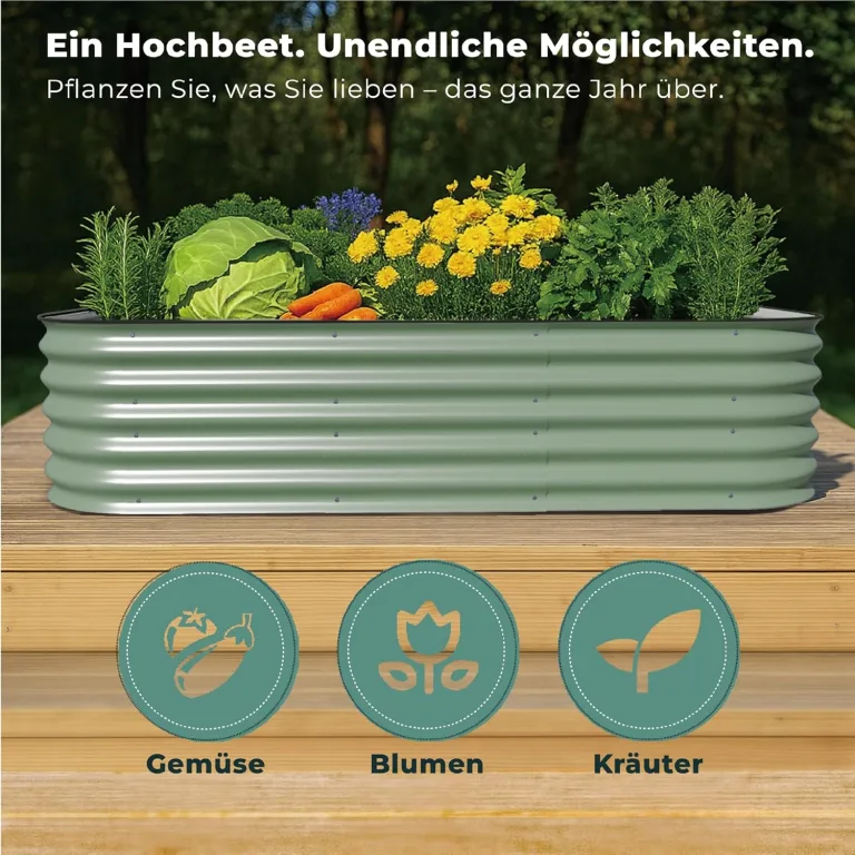 Hochbeet Metall, Pflanzbeet Hochbeete für Garten, 240 x 60 x 43 cm Hochbeet aus verzinktem Stahl mit stabilem Design, Rostschutz und Langer Haltbarkeit – Ideal für Gemüse, Einfacher Aufbau (Grün) – Bild 4