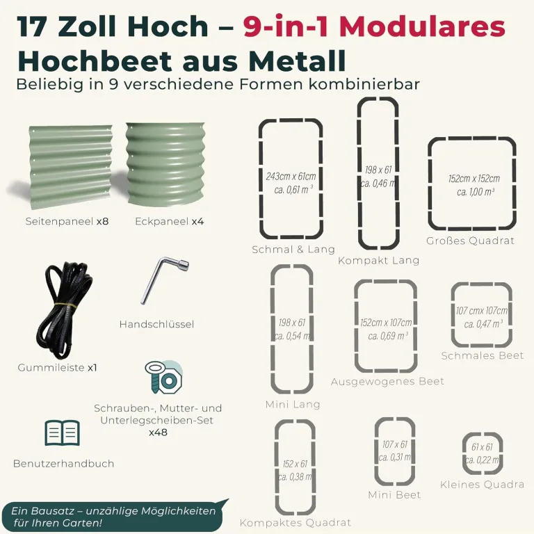 Hochbeet Metall, Pflanzbeet Hochbeete für Garten, 240 x 60 x 43 cm Hochbeet aus verzinktem Stahl mit stabilem Design, Rostschutz und Langer Haltbarkeit – Ideal für Gemüse, Einfacher Aufbau (Grün) – Bild 6