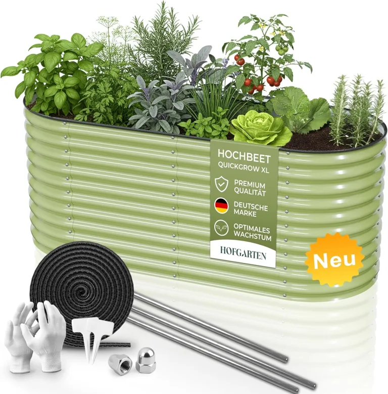 Hochbeet Metall 200x80x78 cm I Gartenbeet aus verzinktem Stahl I Pflanzbeet wetterfest & rostfrei I Ovales Gemüsebeet für Garten & Terasse I Hochbeet Bausatz ohne Boden (Salbei) – Bild 1