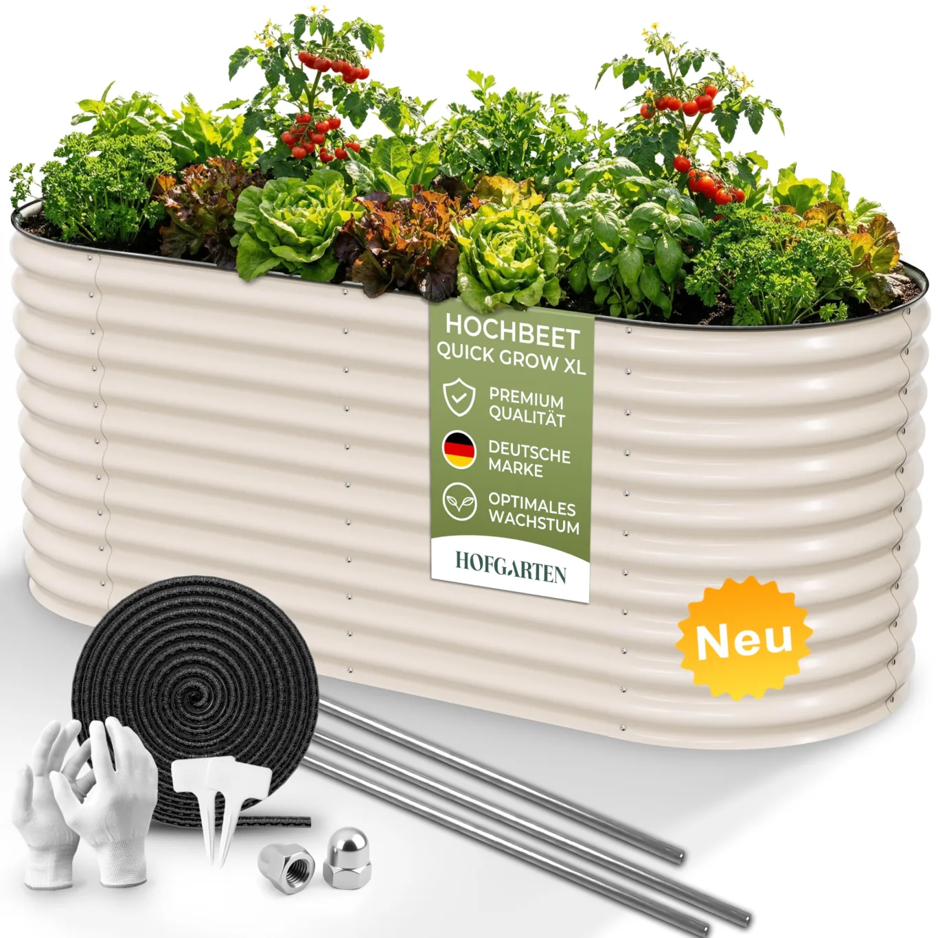 HOFGARTEN Hochbeet Metall 200x80x78 cm - Hochwertiges Gartenbeet aus Zn-Al-Mg Stahl - wetterfest & rostgeschützt - Ergonomisches Gärtnern - Modell QuickGrow XL (Cremeweiß) - Bild 1