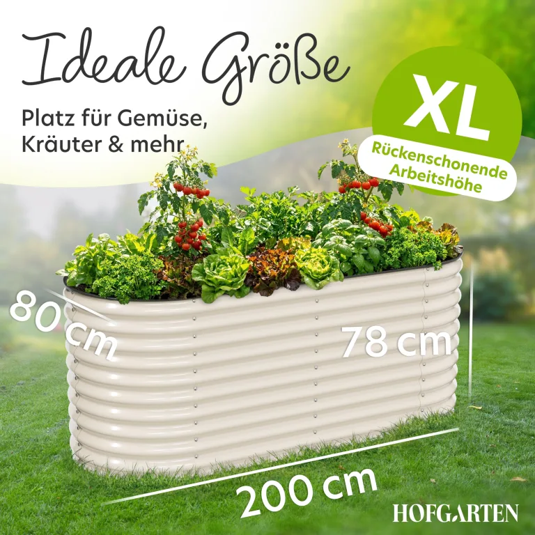HOFGARTEN Hochbeet Metall 200x80x78 cm - Hochwertiges Gartenbeet aus Zn-Al-Mg Stahl - wetterfest & rostgeschützt - Ergonomisches Gärtnern - Modell QuickGrow XL (Cremeweiß) – Bild 3