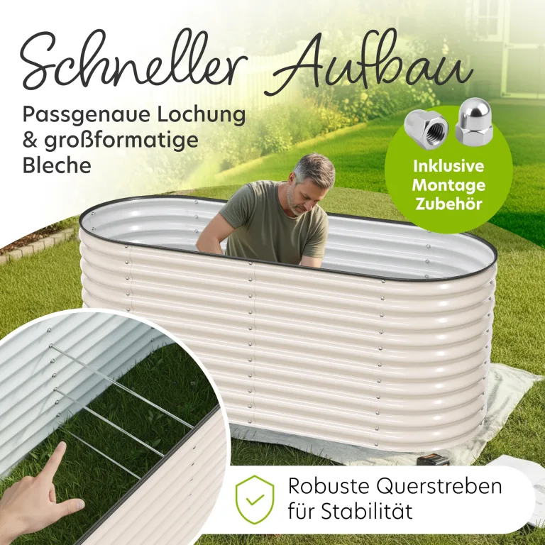 HOFGARTEN Hochbeet Metall 200x80x78 cm - Hochwertiges Gartenbeet aus Zn-Al-Mg Stahl - wetterfest & rostgeschützt - Ergonomisches Gärtnern - Modell QuickGrow XL (Cremeweiß) – Bild 4