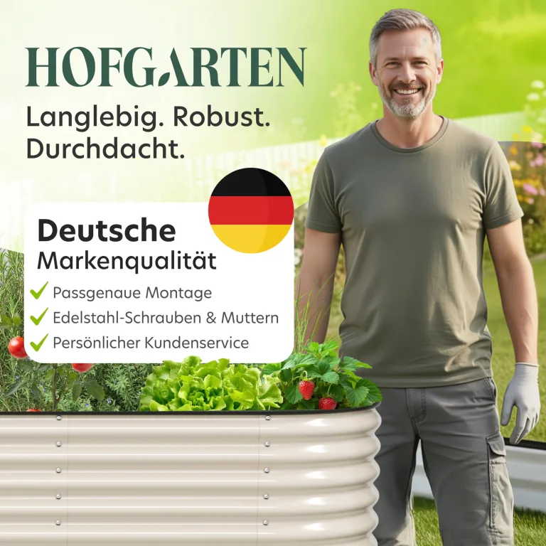 HOFGARTEN Hochbeet Metall 200x80x78 cm - Hochwertiges Gartenbeet aus Zn-Al-Mg Stahl - wetterfest & rostgeschützt - Ergonomisches Gärtnern - Modell QuickGrow XL (Cremeweiß) – Bild 8
