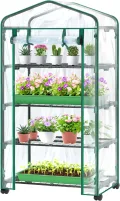 Ohuhu Gewächshaus klein Premium Foliengewächshaus mit Verriegelungsräder, Folien Treibhaus mit 4 Regalen Anzuchthaus Treibhaus Platzsparend Frühbeet für Balkon Garten 69x48x162 cm Transparent - Thumbnail 1