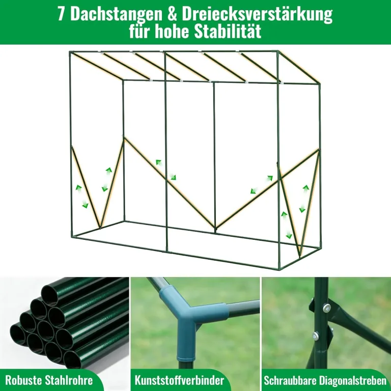 Velway Tomaten Gewächshaus Foliengewächshaus Stabil - 208x81x170/141cm Winterfest Tomatenhaus Schrägdach Garten Treibhaus mit PE Gitterfolie, Belüftungsfenster, Erdanker und Winddichten Seile - Weiß – Bild 3
