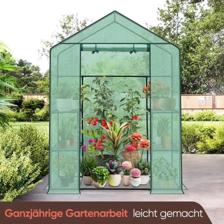 Sekey Gewächshaus 200x145x75 cm, Foliengewächshaus Stabil, Gewächshaus Balkon mit 4 Regalböden für optimales Pflanzenwachstum, Grün, XL – Bild 7