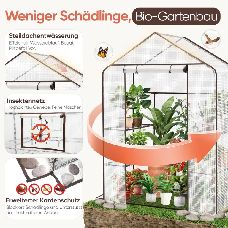 Sekey Gewächshaus 200x145x75 cm, Foliengewächshaus Stabil, Gewächshaus Balkon mit 4 Regalböden für optimales Pflanzenwachstum, Weiß, XL – Bild 5