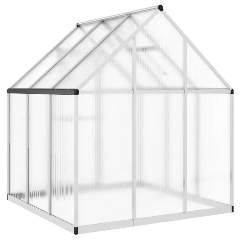 Gewächshaus mit Fundamentrahmen Gewächshaus Aluminium Gewächshaus Winterfest Garten Treibhaus Pflanzenhaus-Silber-169 x 169 x 195 cm – Bild 3