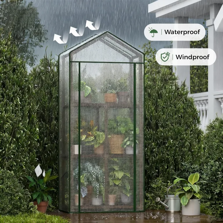 Bamworld Tomatengewächshaus Mini Gewächshaus Klein 3-Etagen Foliengewächshaus für Balkon – Wiederverwendbares Warmhaus mit robustem Eukalyptusrahmen und PE-Abdeckung für Gemüse, Blumen und Sämlinge – Bild 6