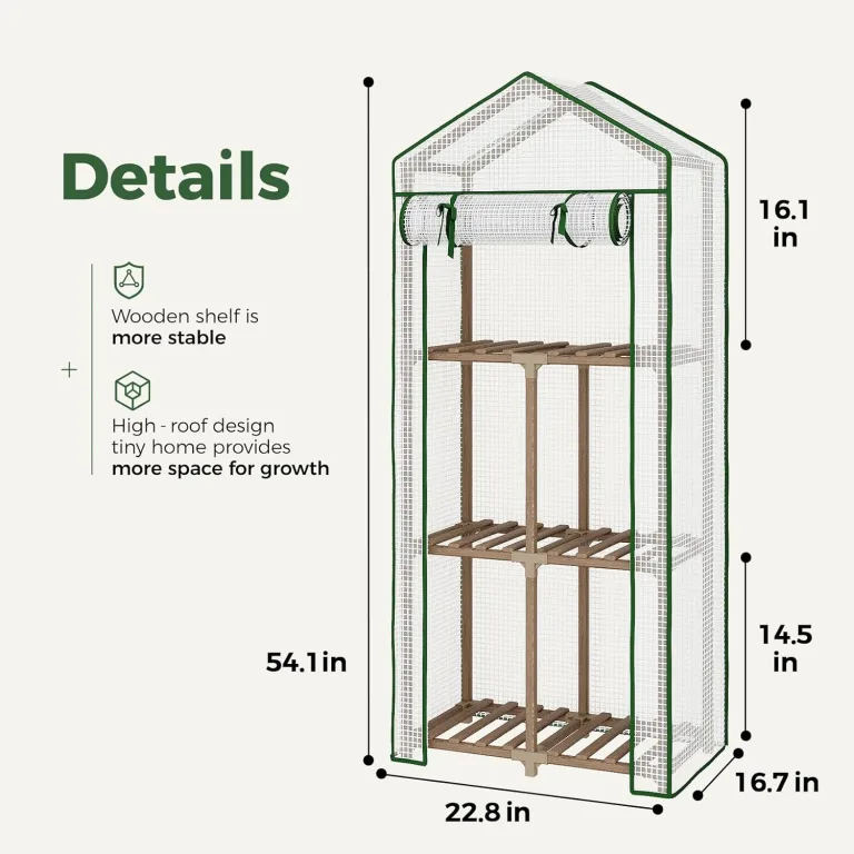 Bamworld Tomatengewächshaus Mini Gewächshaus Klein 3-Etagen Foliengewächshaus für Balkon – Wiederverwendbares Warmhaus mit robustem Eukalyptusrahmen und PE-Abdeckung für Gemüse, Blumen und Sämlinge – Bild 2