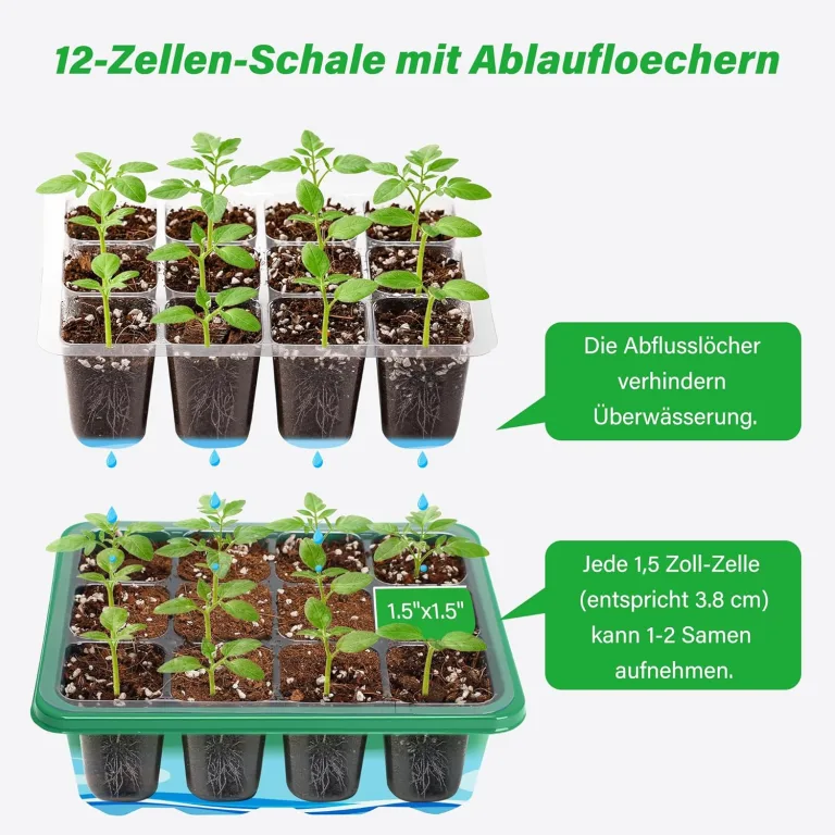 Bonviee Zimmergewächshaus Anzuchtkasten anzuchttöpfe, 10 Stück 120 Zellen Mini Gewächshaus Klein Anzuchtset Anzuchtplatte Anzuchtschale mit Belüftung und Bruchsicherer Deckel für Sämling Pflanze, Grün – Bild 5
