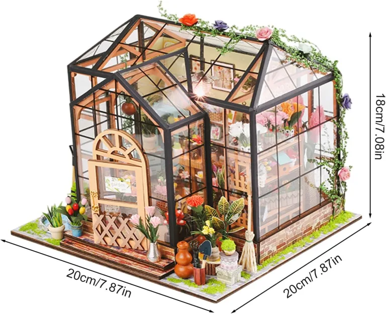 Miniaturhaus Bausatz | Hausmodell mit Möbeln und Werkzeugkleber | Handgemachtes Gewächshaus aus Holz für Bastelprojekte | Deko für Zuhause und Wohnraum – Bild 5