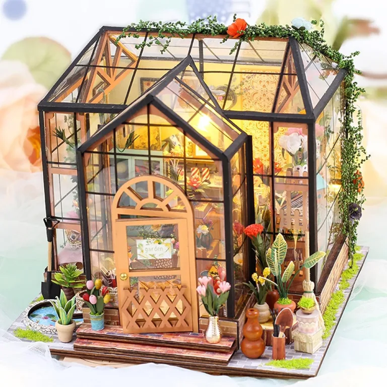 Miniatur Haus Bausatz Gewächshaus Holz - Detailliertes 3D Holzmodell, Mit Farbbox Und Werkzeugkleber, Fördert Kreativität Und Entspannung, Ideal Für Bastelprojekte, Sammlerstücke – Bild 4