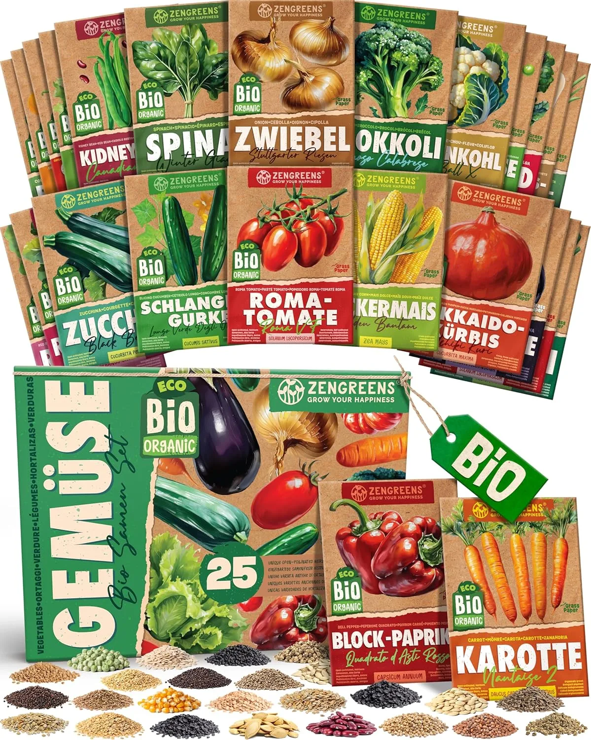 Bio Gemüsesamen im 25er Set - 25 Gemüse Samen für den einfachen Anbau im Garten, Balkon oder Hochbeet - Pflanzensamen - Saatgut - Bild 1