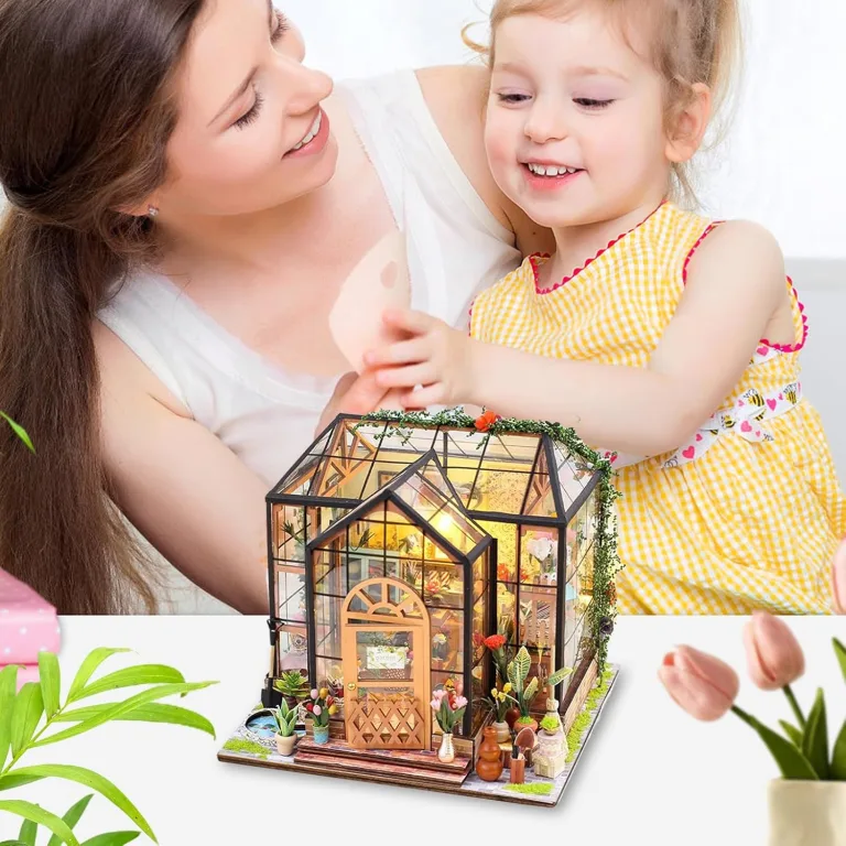 Miniaturhaus | Gewächshaus Bauset mit Möbeln und Werkzeugkleber - Kreatives Holz Handmade Projekt für Zuhause - Deko für Zuhause und Wohnraum – Bild 2