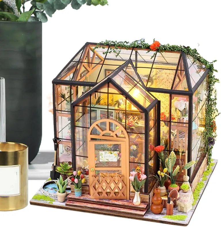 Miniaturhaus | Gewächshaus Bauset mit Möbeln und Werkzeugkleber - Kreatives Holz Handmade Projekt für Zuhause - Deko für Zuhause und Wohnraum – Bild 1