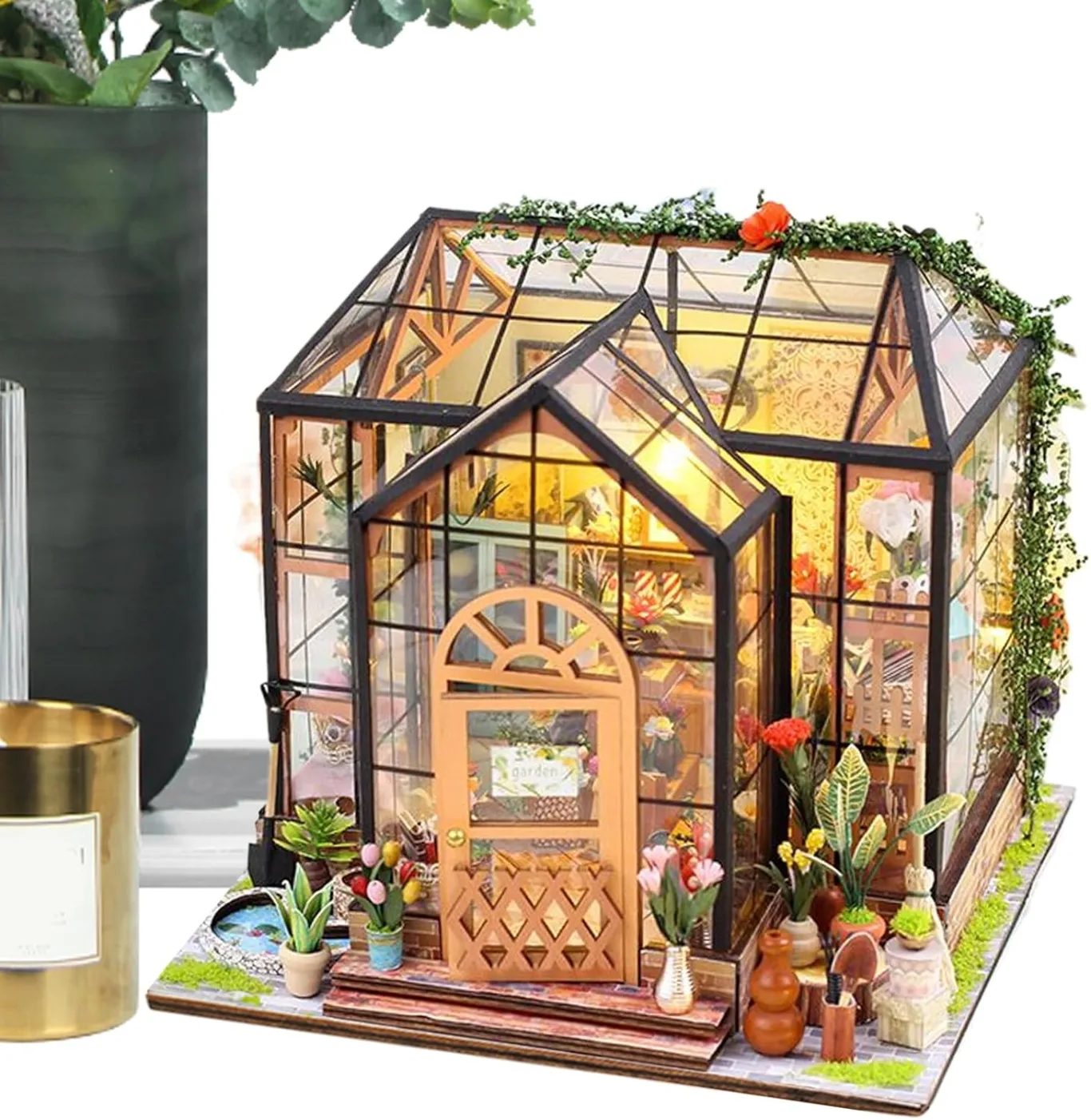 Miniatur Haus Bausatz,Gewächshaus Modellbausatz mit Möbeln und Werkzeugkleber | Kreatives Holz Handmade Projekt für Zuhause - Deko für Zuhause und Wohnraum - Bild 1