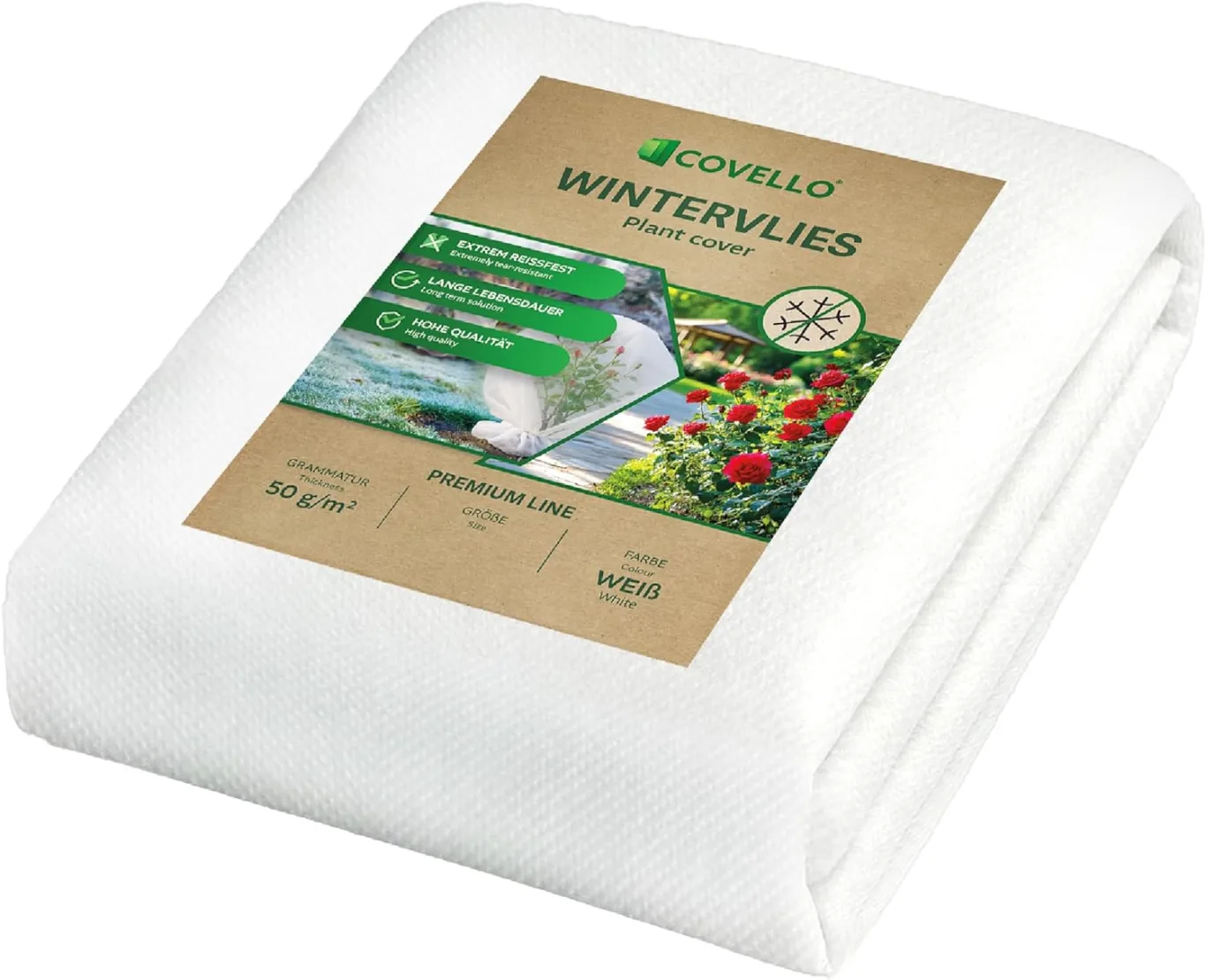 Covello Winterschutz für Pflanzen außen – Wintervlies 50g/m² – Winterschutzvlies für Kübelpflanzen – Gartenvlies Frostschutzvlies 160m² (100m x 1,6m) – Reißfest, UV-beständig – Frostschutz Pflanzen - Bild 1