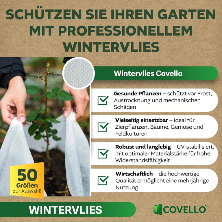 Covello Winterschutz für Pflanzen außen – Wintervlies 50g/m² – Winterschutzvlies für Kübelpflanzen – Gartenvlies Frostschutzvlies 160m² (100m x 1,6m) – Reißfest, UV-beständig – Frostschutz Pflanzen – Bild 2