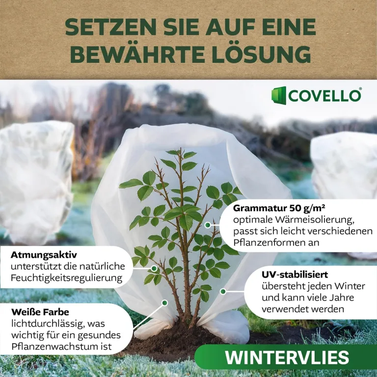 Covello Wintervlies für Pflanzen – Frostschutz 50g/m² – 220m x 1,6m = 352m²– Gartenvlies Winterschutz für Kübelpflanzen – Reißfest & UV-stabil – Winterschutzvlies Pflanzen außen Frostschutzvlies – Bild 3