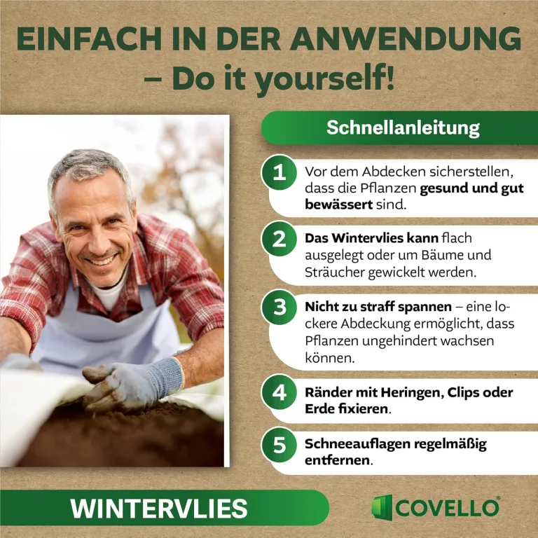 Covello Winterschutz für Pflanzen außen – Wintervlies 50g/m² – Winterschutzvlies für Kübelpflanzen – Gartenvlies Frostschutzvlies 144m² (90m x 1,6m) – Reißfest, UV-beständig – Frostschutz Pflanzen – Bild 4