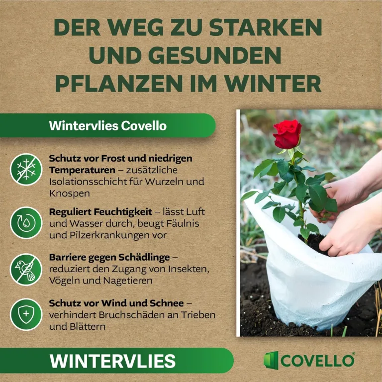 Covello Wintervlies für Pflanzen – Frostschutz 50g/m² – 350m x 1,6m = 560m²– Gartenvlies Winterschutz für Kübelpflanzen – Reißfest & UV-stabil – Winterschutzvlies Pflanzen außen Frostschutzvlies – Bild 6