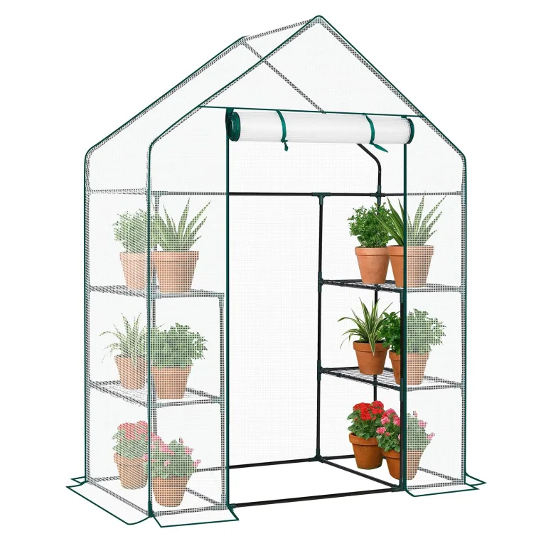 LEADZM Gewächshaus mit UV-beständiger PE-Gitterfolie，4 Metallablagegittern, Sturm-Winterfest, Schutz vor Kälte,Frost, Anzucht für Tomaten & Pflanzen, Balkon Garten (Transparent, 69 x 48 x 157 cm) – Bild 9