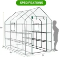 LEADZM Gewächshaus mit UV-beständiger PE-Gitterfolie，12 Metallablagegittern, Sturm-Winterfest, Schutz vor Kälte,Frost, Anzucht für Tomaten & Pflanzen, Balkon Garten (Transparent, 142 x 216 x 196 cm) - Thumbnail 6