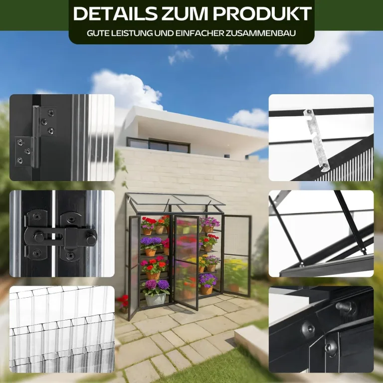 Anlehngewächshaus Aluminium Beistell-Gewächshaus (Schwarz) – 180x54x190cm, 3 Türen & 2 Oberlicht, geeignet für Zitronenbaum-Töpfe, Chrysanthemen & weitere Pflanzen, Greenhouse – Bild 7