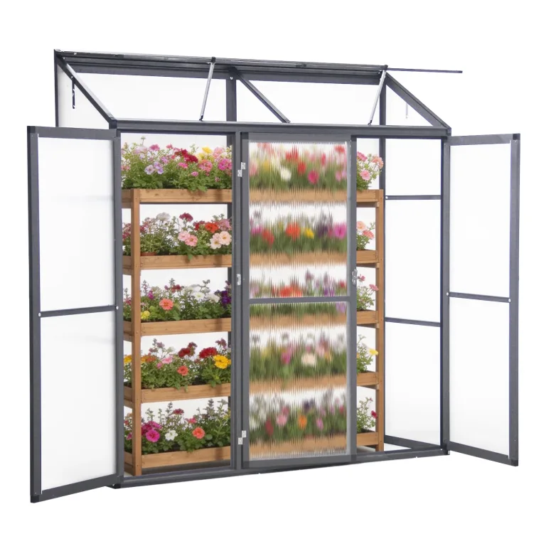 Anlehngewächshaus Aluminium Beistell-Gewächshaus (Grau) – 180x55x190cm, 3 Türen & 2 Oberlicht, geeignet für Zitronenbaum-Töpfe, Chrysanthemen & weitere Pflanzen, Greenhouse – Bild 5