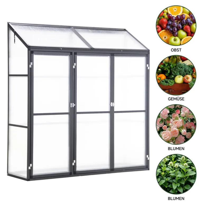 Anlehngewächshaus Aluminium Beistell-Gewächshaus (Grau) – 180x55x190cm, 3 Türen & 2 Oberlicht, geeignet für Zitronenbaum-Töpfe, Chrysanthemen & weitere Pflanzen, Greenhouse – Bild 6